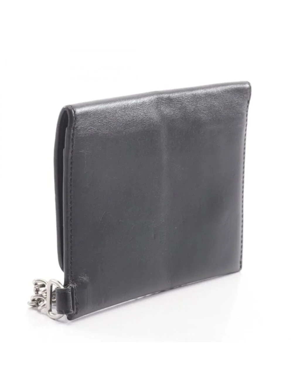 Celine Billfold Biker Chain Wallet Black Leather Shoulder